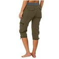 thumbnail image 4 of Summer Cotton And Hemp Cropped Wide Leg Loose Fit High Waisted Capri Cargo Pants for Women Green Leisure Weekend Multi Pocket Trousers Outdoor Casual Sports Overalls Thin Shorts L, 4 of 6