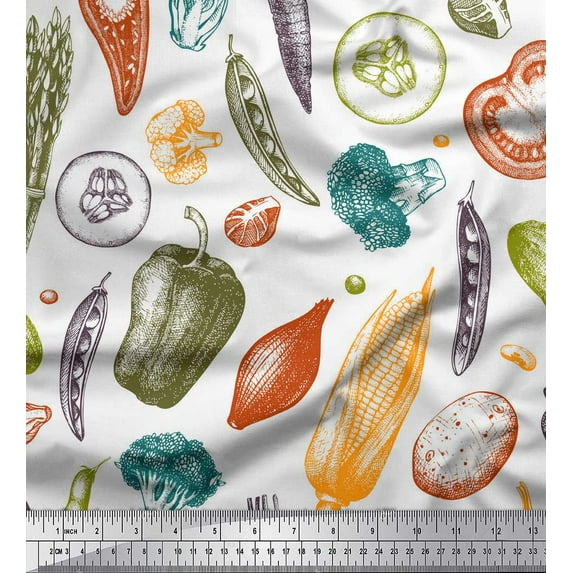 Soimoi White Viscose Chiffon Fabric Mixed Vegetable Print Fabric by the Yard 42 Inch Wide