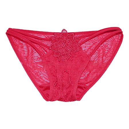 

Panties for Womens Low Waist Mesh Transparent Hollow Rose Embroidered Underwear