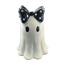 Ceramic Kawaii Ghost Statue Halloween Decor - Polka Dot Bow Desk Ornament Gothic Cute Figurine Office Shelf Decor Spooky Gift Idea(White)