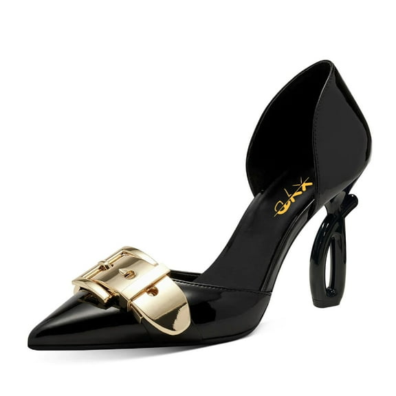 XYD Women Trendy Metal Buckle High Heel Pumps Pointed Closed Toe D'Orsay Lady Event Party Shoes Size 7 Black