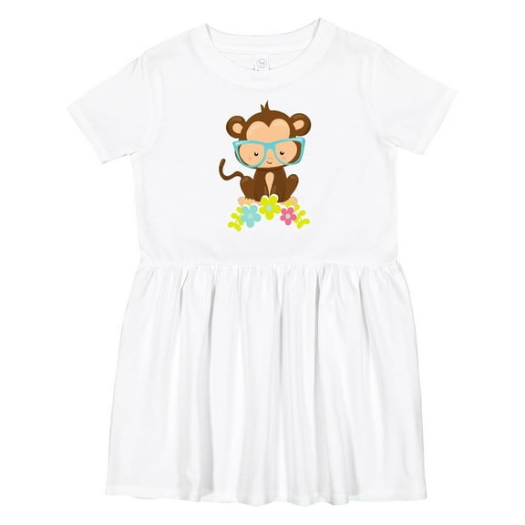 Inktastic Hipster Monkey, Monkey with Glasses, Flowers Girls Toddler Dress