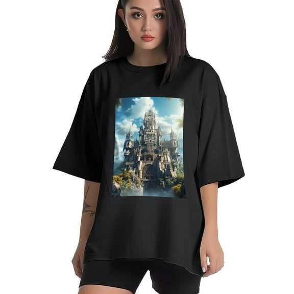 Plus Size Shirt for Women Black Tops for Women Short Sleeves Shirt for Women Castle (82） T Shirt Crewneck Shirt for Women XS