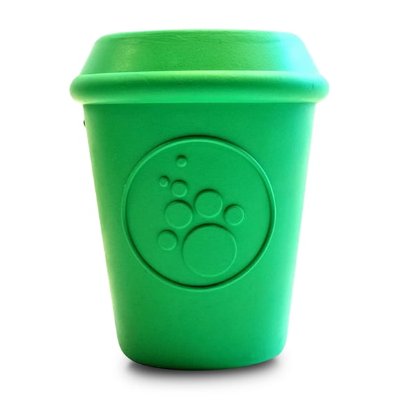 Dispensador de golosinas para perros y juguete masticable, taza de café SodaPup