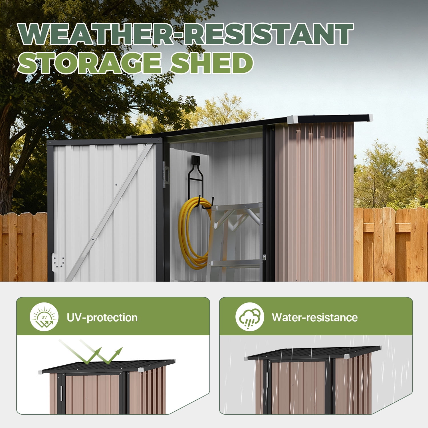 BaPiPro 3x3 ft Small Outdoor Storage Shed, Metal Tool Shed with Lockable Door for Garden Storage, Storage Cabinet Brown