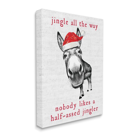 Stupell Industries Jingle All the Way Quote Sassy Christmas Donkey Holiday Painting Gallery Wrapped Canvas Art Print Wall Art, 16 x 20