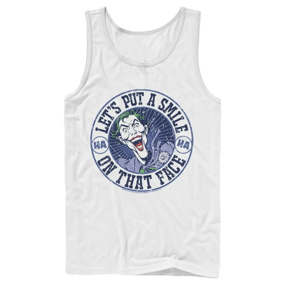 Men's Batman Joker Let's Put a Smile On That Face  Tank Top White X Large