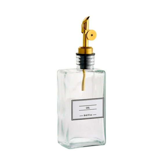 Better Home & Gardens 8.45 oz Unfilled Glass Oil Cruet Bottle with Gold Spout, A Practical Choice for Seasoning Storage and Serving