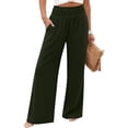 thumbnail image 2 of Wide Leg Pants for Woman Dressy Stretchy High Waisted Trousers with Pockets Casual Lounge Pants Army Green S, 2 of 10