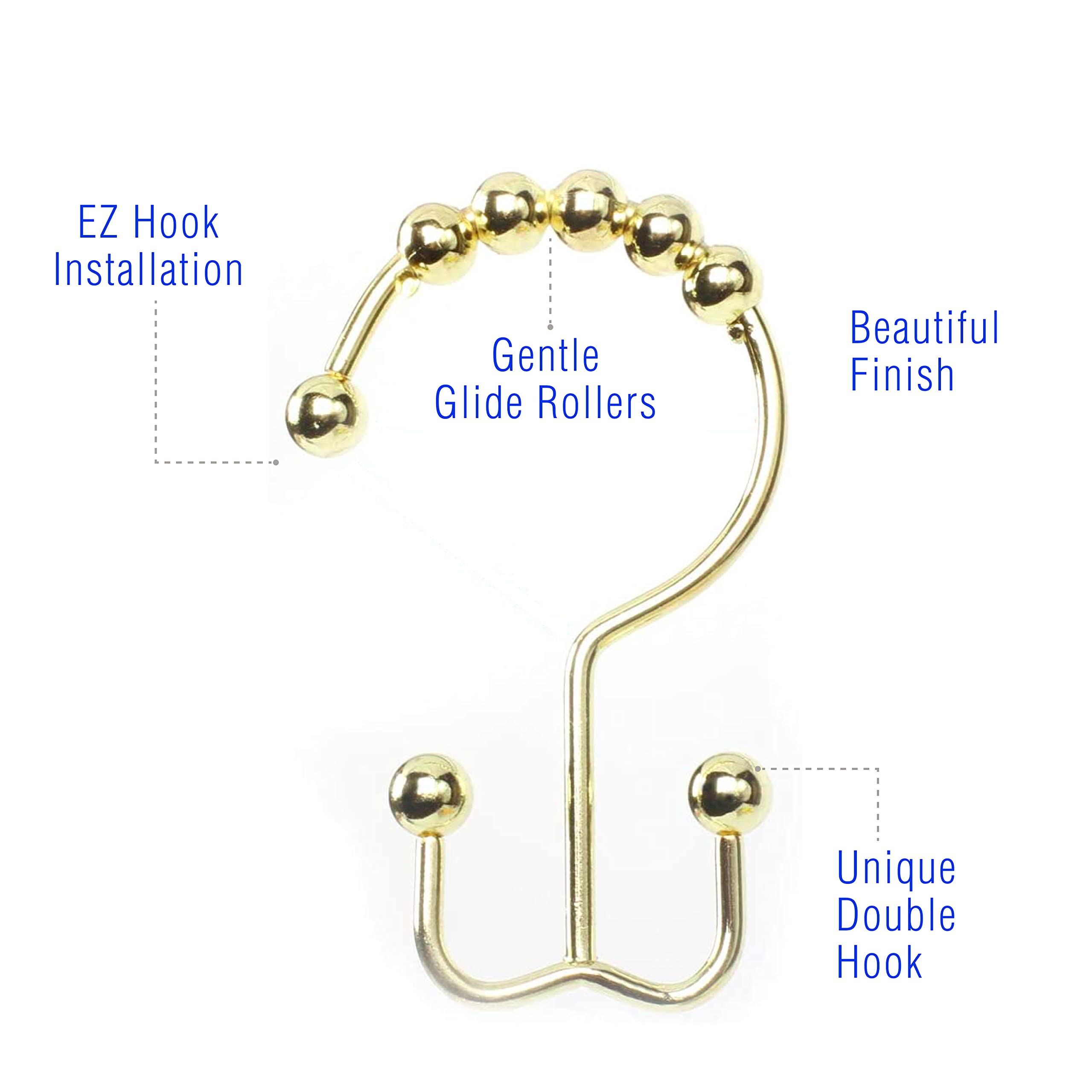 Shower Curtain Rings Hooks - Chrome Finish - Premium 18/8 Stainless Steel - Double Hooks - image 3 of 7