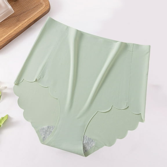 TEVEQ High Waisted Underwear for Women Seamless Panties High Cut No Show Cheeky Panties Women Crotch One Cotton Women's Lace Underwear Ice Green L