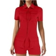 thumbnail image 1 of LOVZFMLL Combinaison de Travail à Poches Zippées pour Femmes, Col à Revers, Short, Rouge TTG, 1 of 4