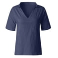 thumbnail image 4 of ZOHIUM Women's Shirts Casual Tee Shirts Women's Women's Mid Sleeved V Neck All Solid Color Oversized Loose Shirt T Shirt Women's Plus Size T Shirts Womans Tops （Dark Blue,XXXXL）, 4 of 5
