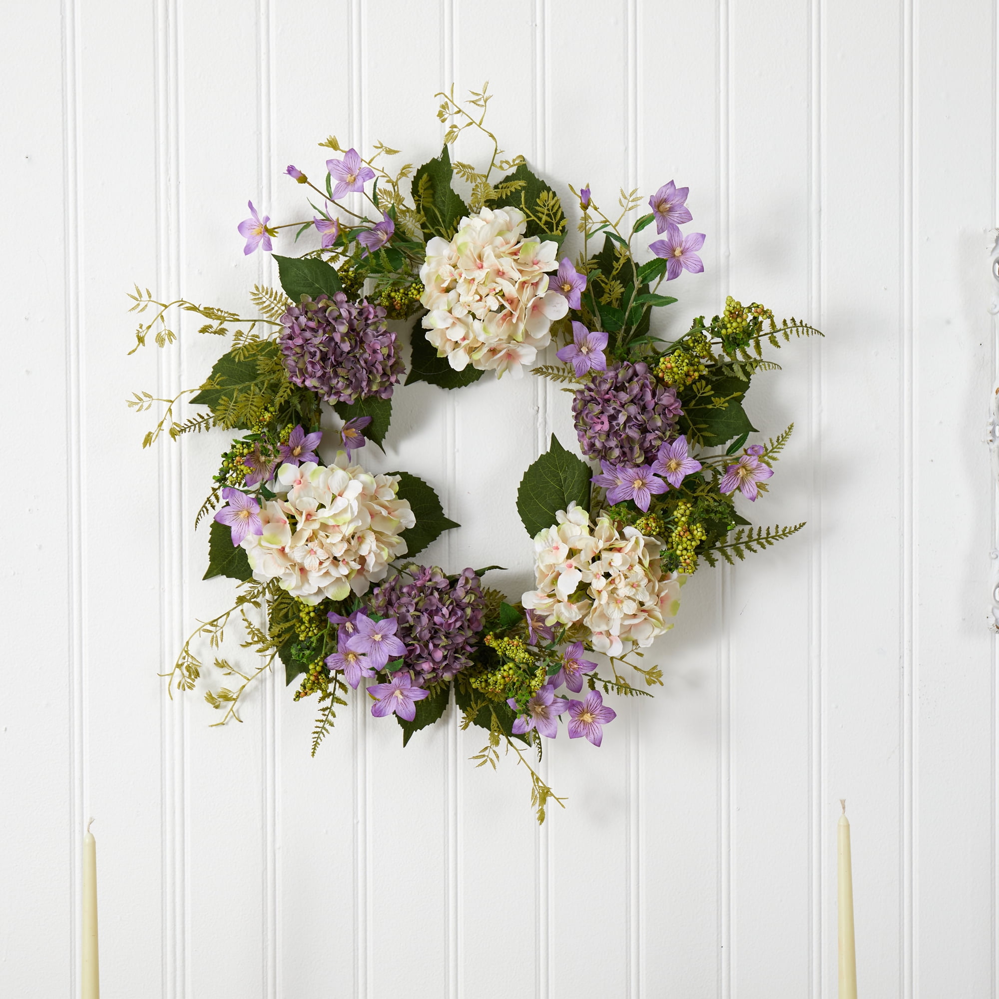 Nearly Natural Artificial Hydrangea Berry Floral Plastic Wreath, 24" (Assorted Colors)