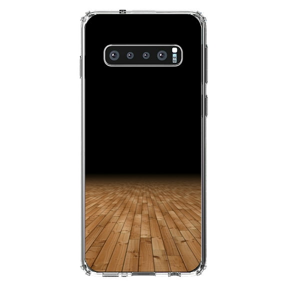 DistinctInk Clear Shockproof Hybrid Case for Samsung Galaxy S10  PLUS(6.4" Screen) - TPU Bumper, Acrylic Back, Tempered Glass Screen Protector - Basketball Court Floor -Basketball