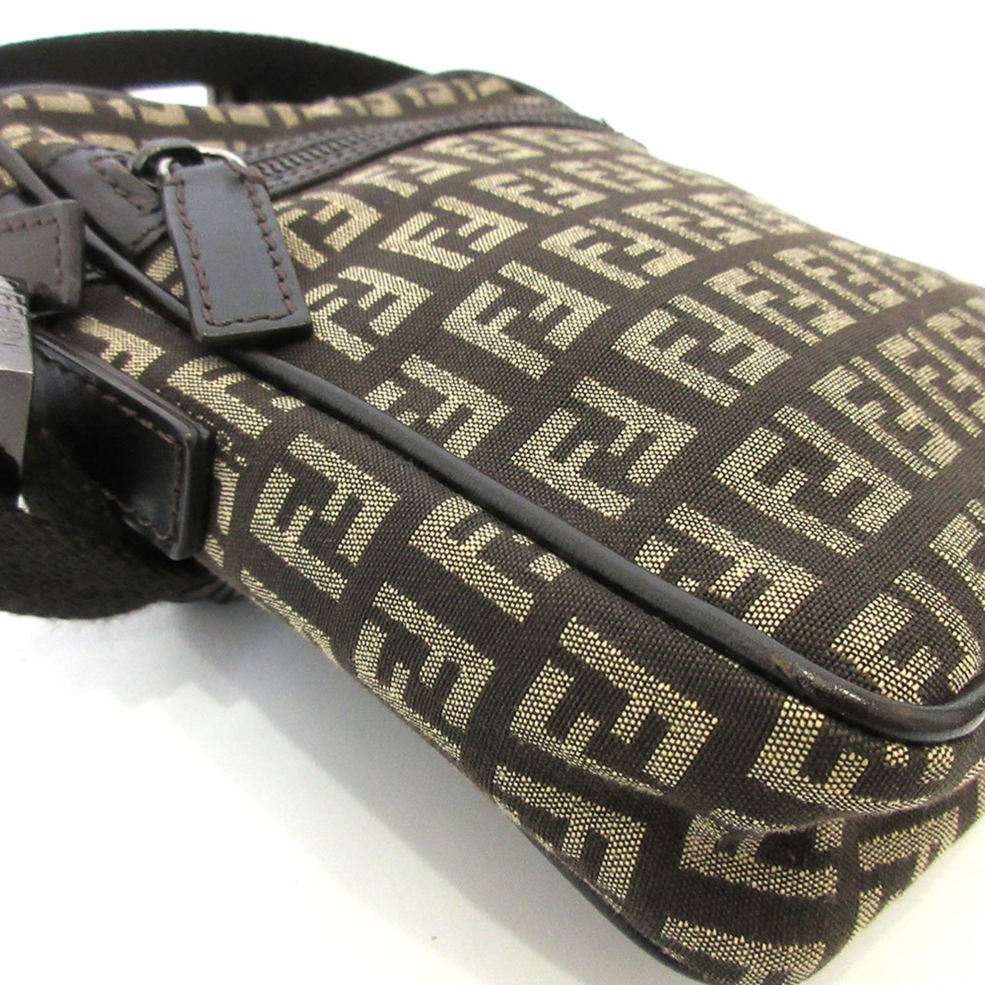 Authentic FENDI Zucchino Shoulder Crossbody Bag Purse Canvas Leather Brown  3605G