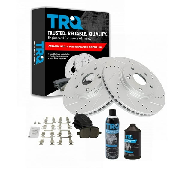 TRQ Front Performance Coated Brake Rotor & Ceramic Pad Kit w/Chemicals BKA16840