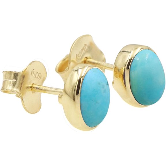 JAY JOOLS Handmade Turquoise Gemstone Stud Earrings for Women | Silver Minimalist Design