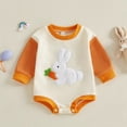 thumbnail image 2 of CUZIBR Babby Girls Kids Toddler Easter Romper Cartoon Bunny Carrot Embroidery Long Sleeve Crewneck Bodysuit Knitted Fashionable Bodysuit One Piece Outfits,Orange,6-12 Months, 2 of 6