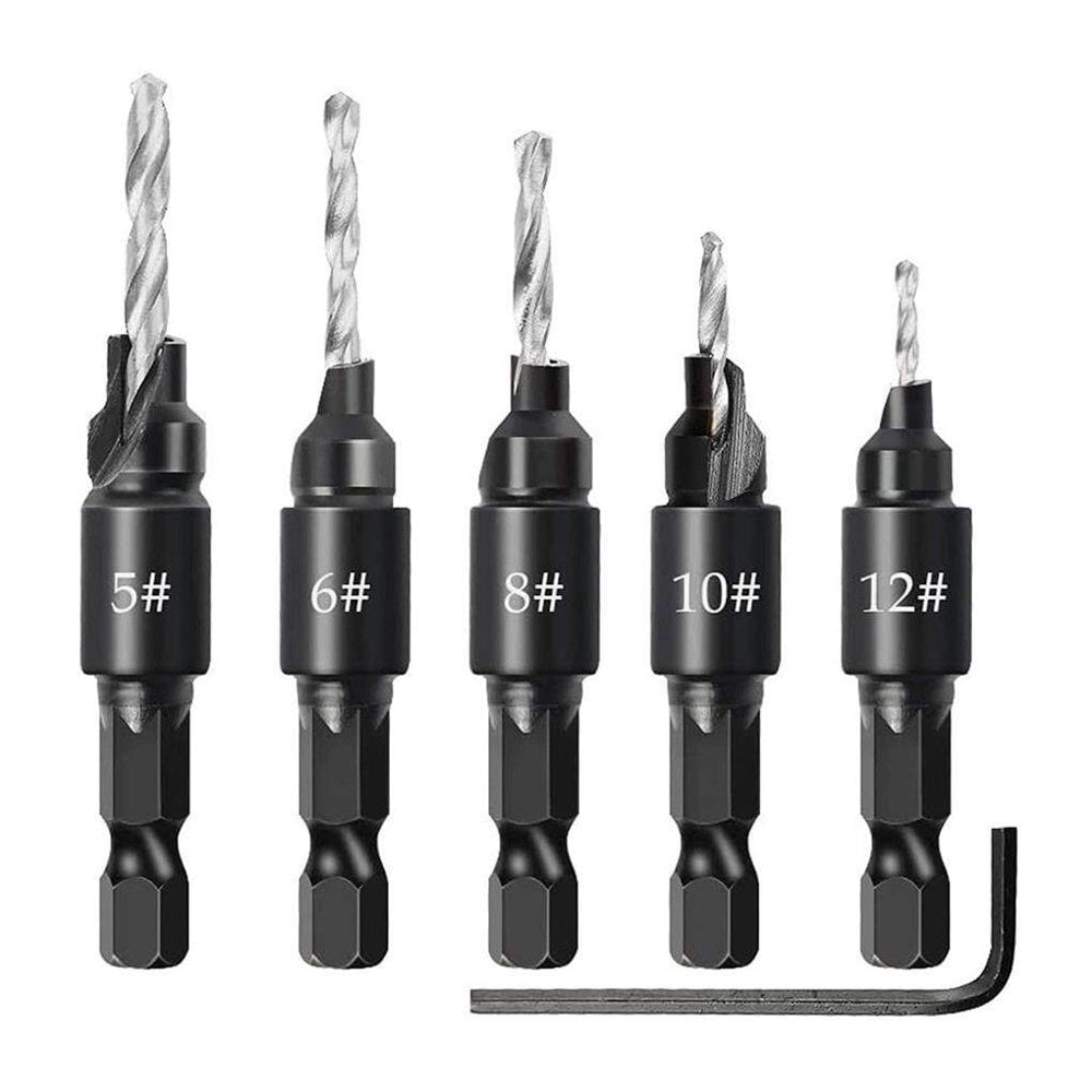 5Pcs/Set 1/4 inch Shank Countersink Drill Bit Power Tools Accessories for Plastic Metal Woodworking Tool by Power Drill