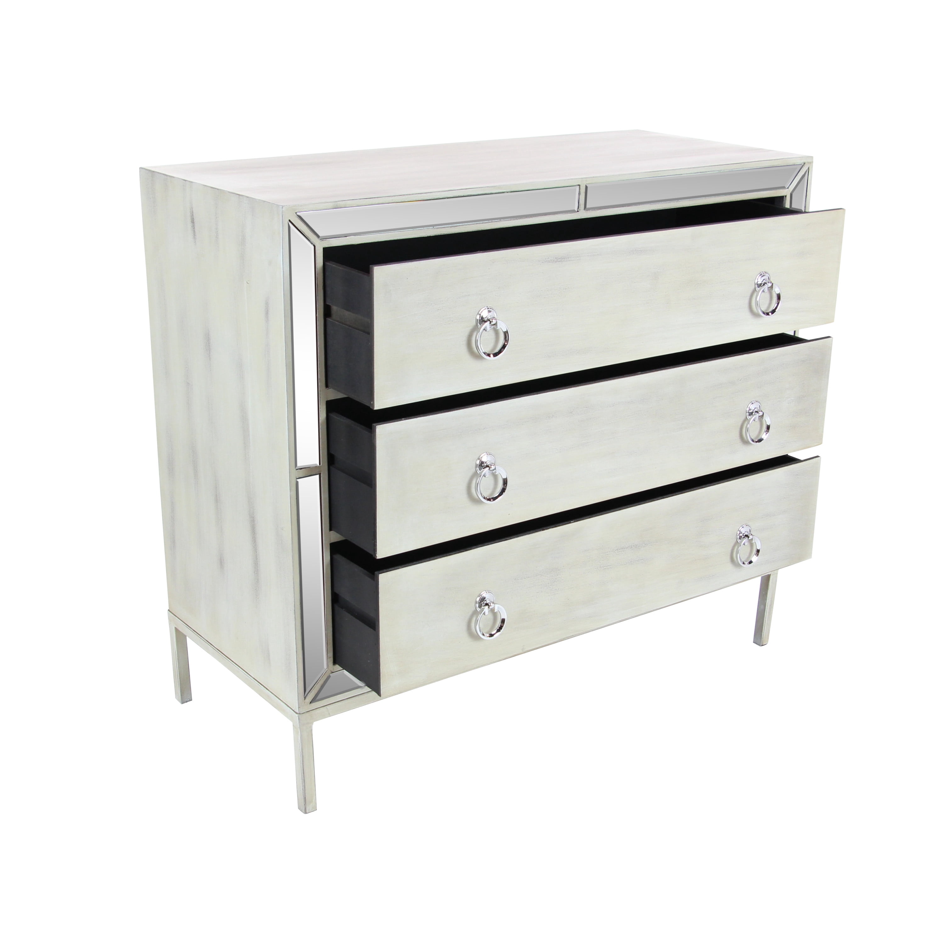 DecMode 36" x 32" Cream Wood Chest with Ring Handles, 1-Piece