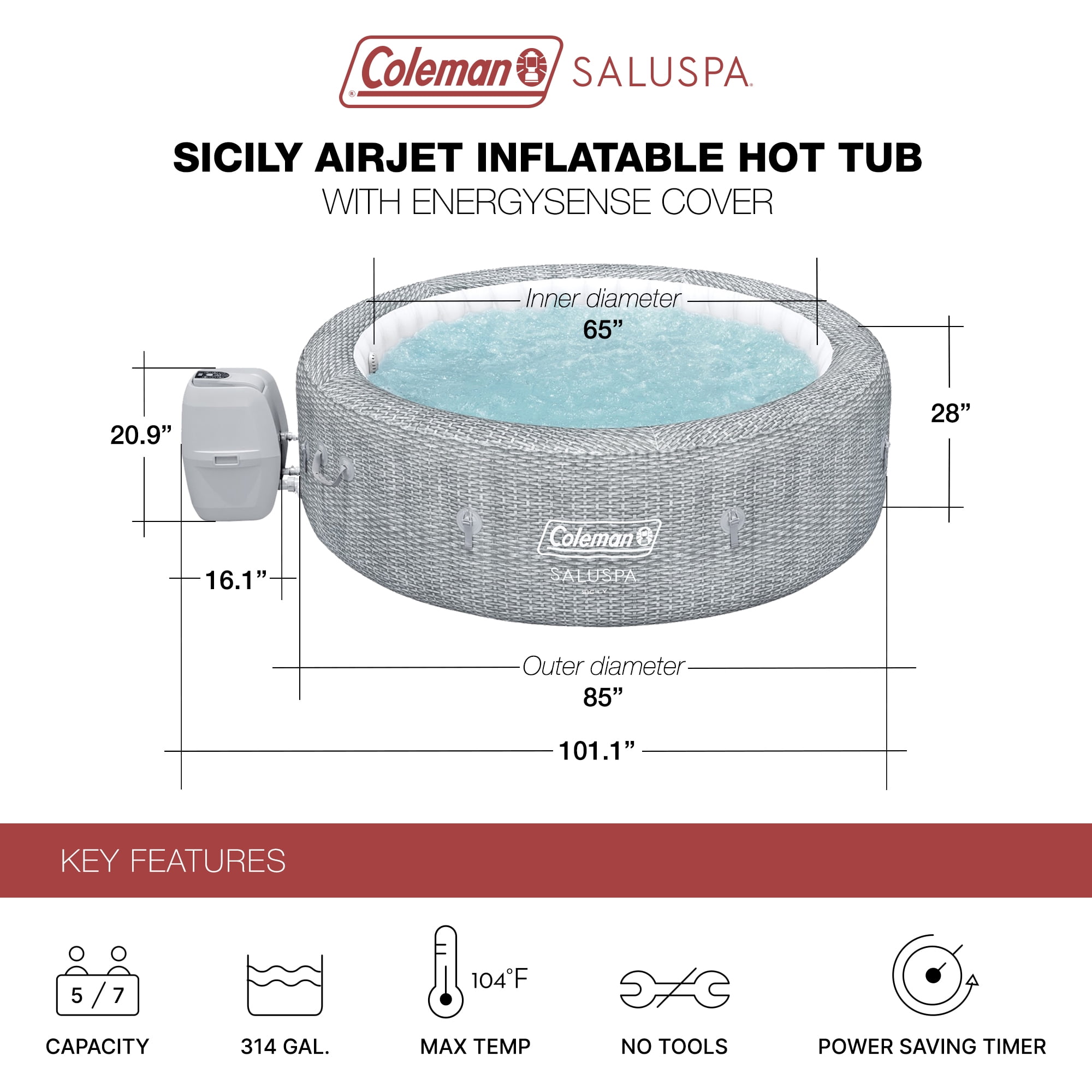 Bestway Coleman Sicily AirJet Inflatable Round Hot Tub with 4 SaluSpa Non-Slip Seat