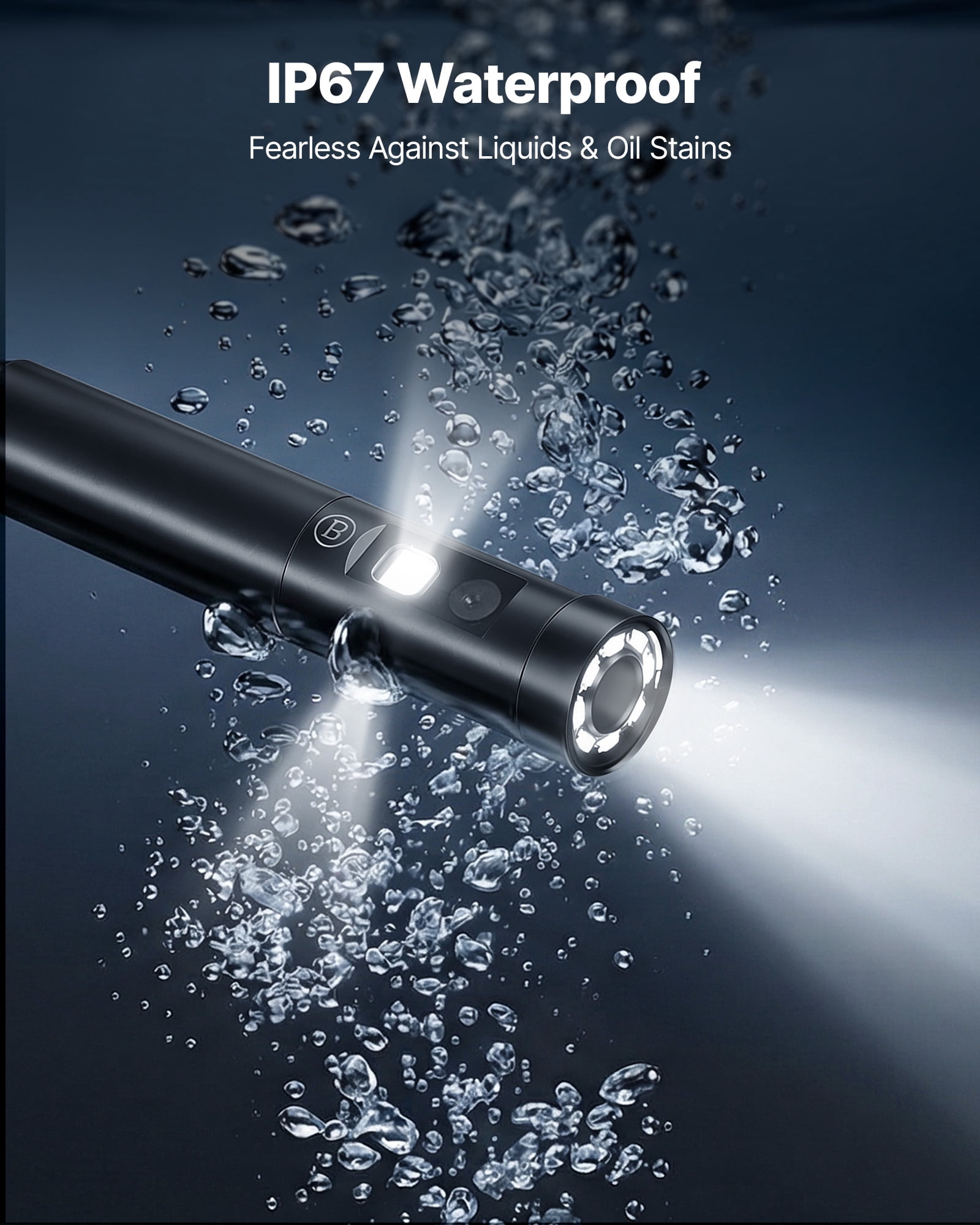 VEVOR Triple Lens Endoscope with 32.8FT Newly Ultra-Rigid Cable, Industrial Borescope with Light, 5" HD IPS Screen, 8 + 2 Lights, 8X Zoom, 5000mAh, IP67 Waterproof Snake Camera for Auto, Plumbing