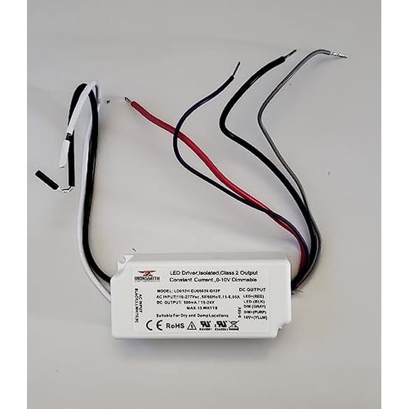 Ironsmith Lighting Products LED Driver Dimming Transformer - Efficient 110-277 Volts AC Input, Convertible 15-24 Volts DC, 12 Watt Constant Current, Dimmable from 100% to 1% - Corded Electric