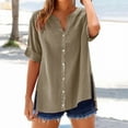 thumbnail image 2 of Womens Short Sleeve Button Down Shirts! Comdrip Loose Shirt Top Stand Solid Color Sleeve Collar Casual Women's Shirt Women's Shirt Short Sleeve Button Down Women Coffee S, 2 of 7