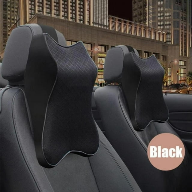 Nvzi Almohada cervical de espuma viscoelástica para coche, soporte cervical ergonómico, almohada de viaje suave, ideal para dormir y descansar en coches y oficinas, color negro. L-36*30*8cm