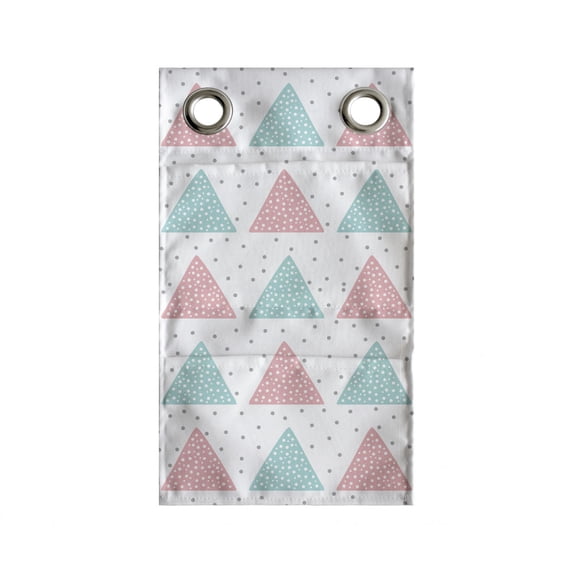 Geometric Hanging Pocket Organizer, Modern Pattern with Bicolour Pastel Triangles with Dots, Printed Polyester Storage Bag with Pockets, 9" x 27", Seafoam Rose