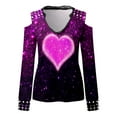 thumbnail image 3 of USSUMA Women Tops Dressy Casual Long Sleeve, Women's Casual Loose Cold Shoulder Tops Sexy Lace Trim Long Sleeve Shirts Heart Butterfly Printed Blouses Tunic Tops Fall Female, 3 of 4