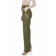 thumbnail image 2 of Female Leather Pants - High Waist Faux Leather Straight Leg Bell Bottom Flare Pants Green S, 2 of 8