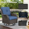 thumbnail image 4 of Giantfurnni Outdoor Swivel Chairs Set of 2, Patio Wicker Rocker Chairs Ideal for Porch Balcony Deck Yard, Brown Wicker/Blue Cushions, 4 of 11