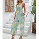thumbnail image 4 of Mono Suelto Estampado Pierna Ancha Moda Casual Cómodo Mono Suelto Sin Mangas Estampado para Mujer Verde XXL, 4 of 8