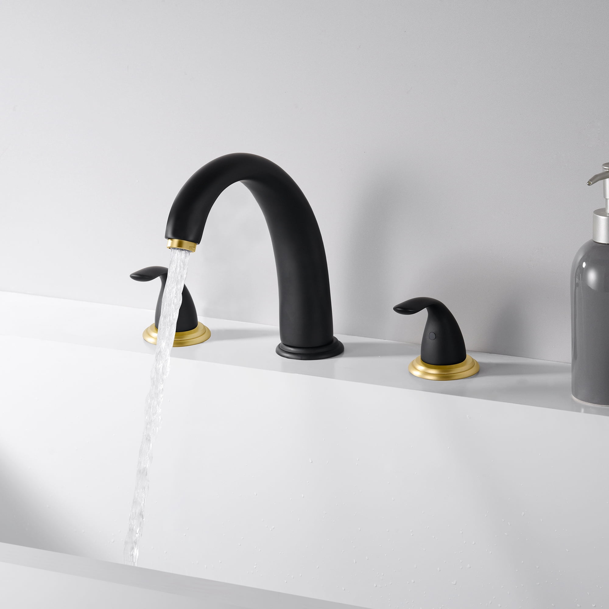 SUMERAIN Widespread Bathtub Faucet 2 Handle High Flow Deck Mount Tub Faucet with Valve,Black and Gold