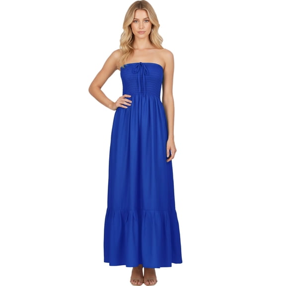 HAPPY BAY Women's Beach Summer Solid Smocked Tube Top Maxi Evening Frill Dress Casual Strapless Dresses for Women One Size Aqua, Solid