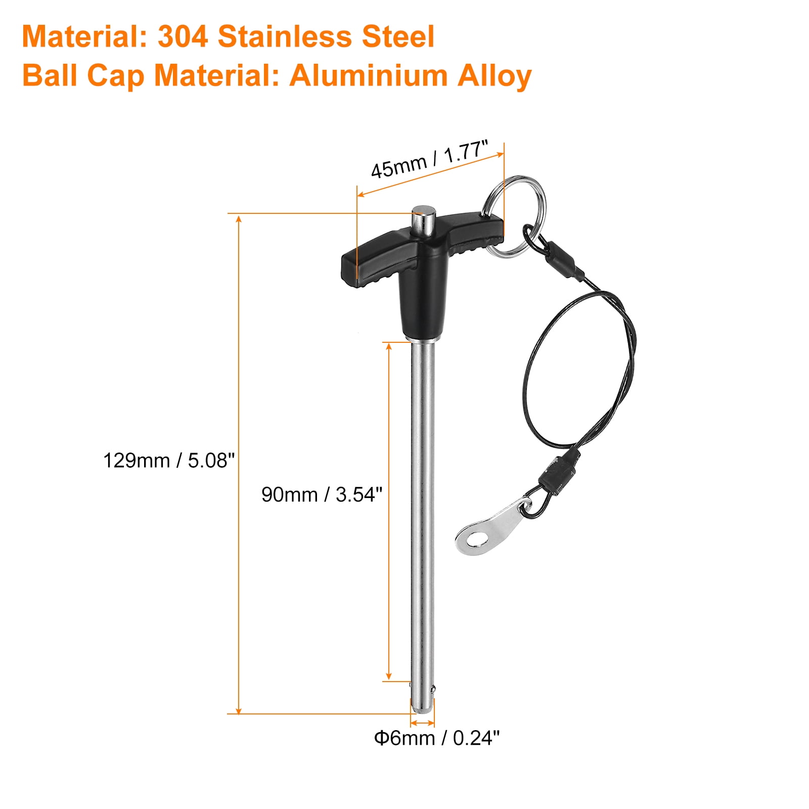 Uxcell 2Pack T Handle Lock Pins, 6mm x 90mm Usage Length Stainless Steel Push-Button Quick Release Pin