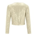 thumbnail image 5 of Women's Round Neck Sequin Jacket, Long Sleeve Open Front Cardigan, Sparkly Short Coat, Glitter Evening Cover-Up, Dressy Casual Jacket, Holiday Party Wear, Shimmery Top Layer Beige, 5 of 9