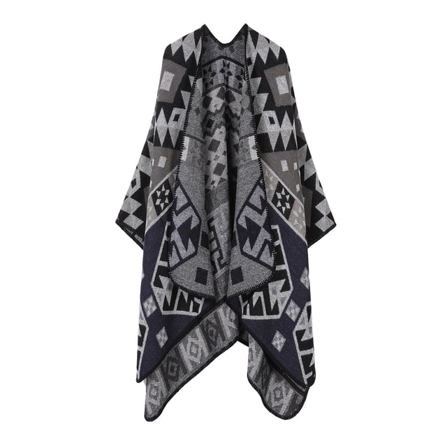 Aocisk Cape Tricotée Ethnique Rétro Femme Bohème Grande Mode Confortable Châle Gris