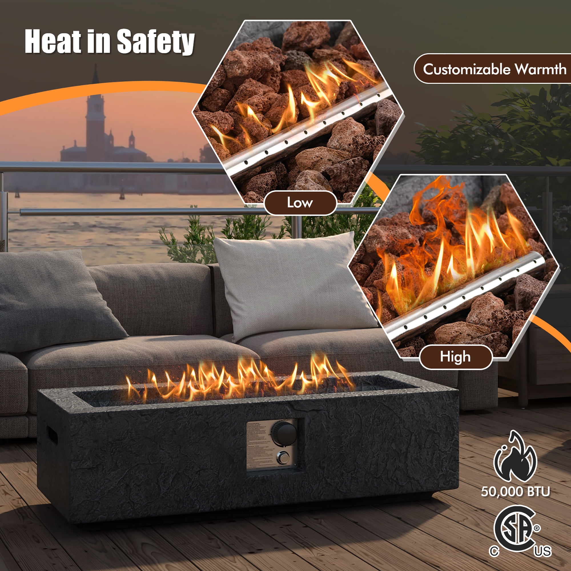 Gymax 42.5'' Magnesium Oxide Propane Gas Fire Pit w/Stainless Steel Burner