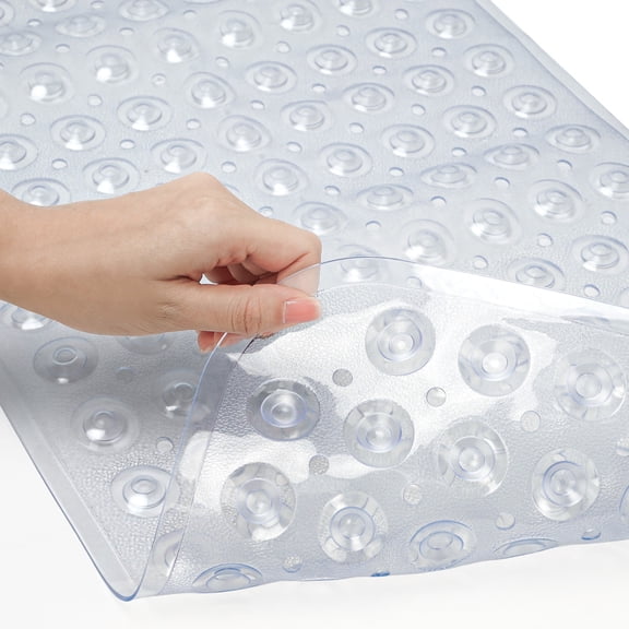 GPED Bathtub Mats for Shower Tub, Non Slip 34 x 21.7 Inch Bath Mat with Drain Holes and Suction Cups, Machine Washable BathMat for Bathtub Floor Liner Mats with Suction Cups and Drain Holes, Clear