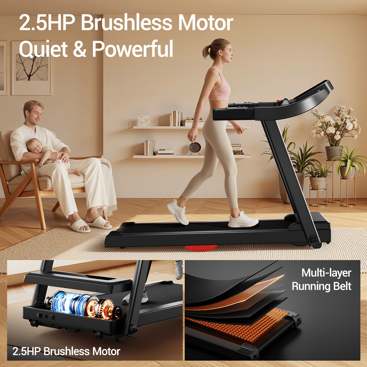 SONITU Portable Foldable Treadmill with Handle Bar, 265 lbs Capacity, LED Display for Home Office – Walking & Jogging Machine
