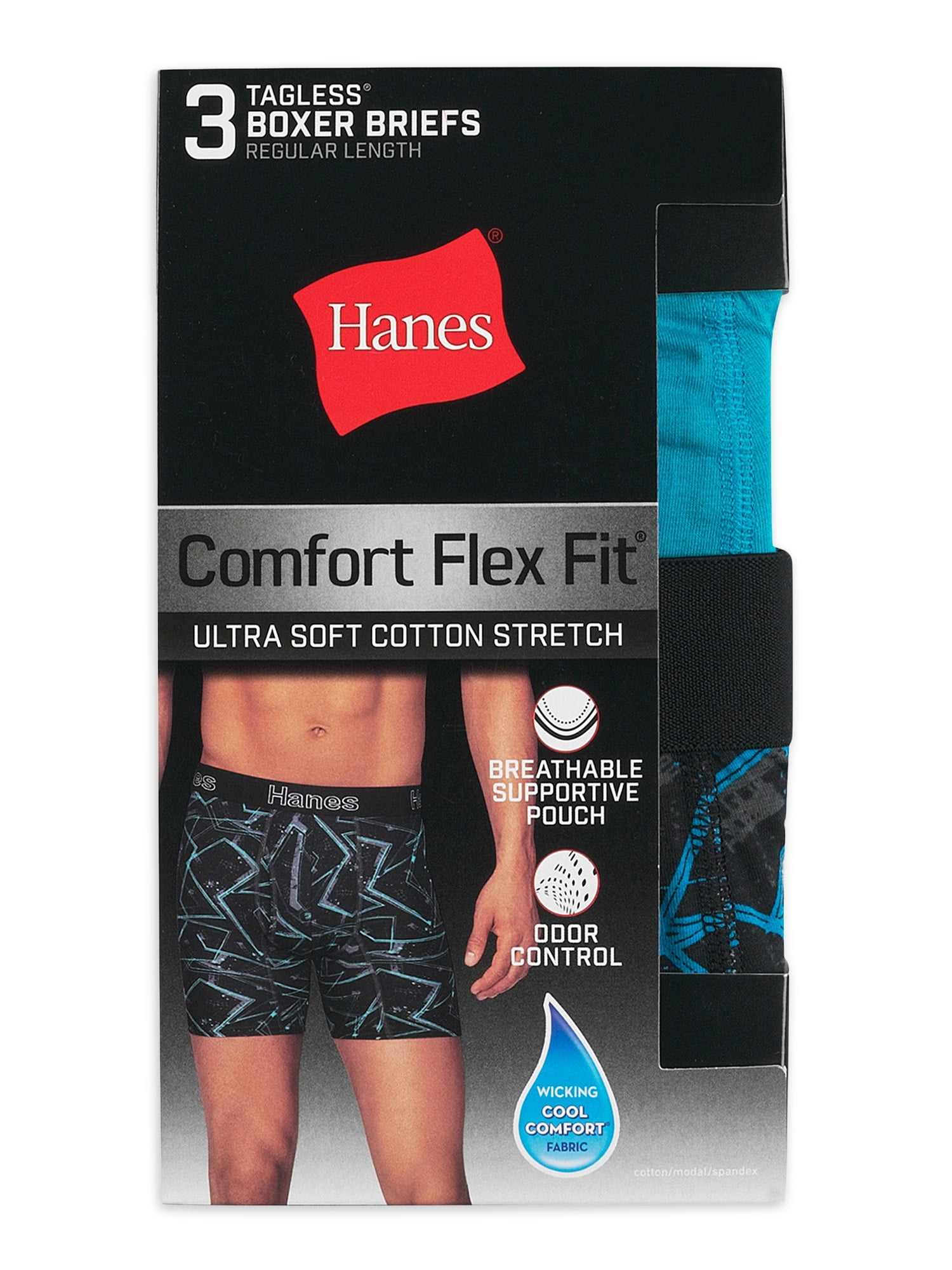 Hanes Mens Comfort Flex Fit Ultra Soft Cotton Stretch Boxer Briefs 3-Pack,  M 