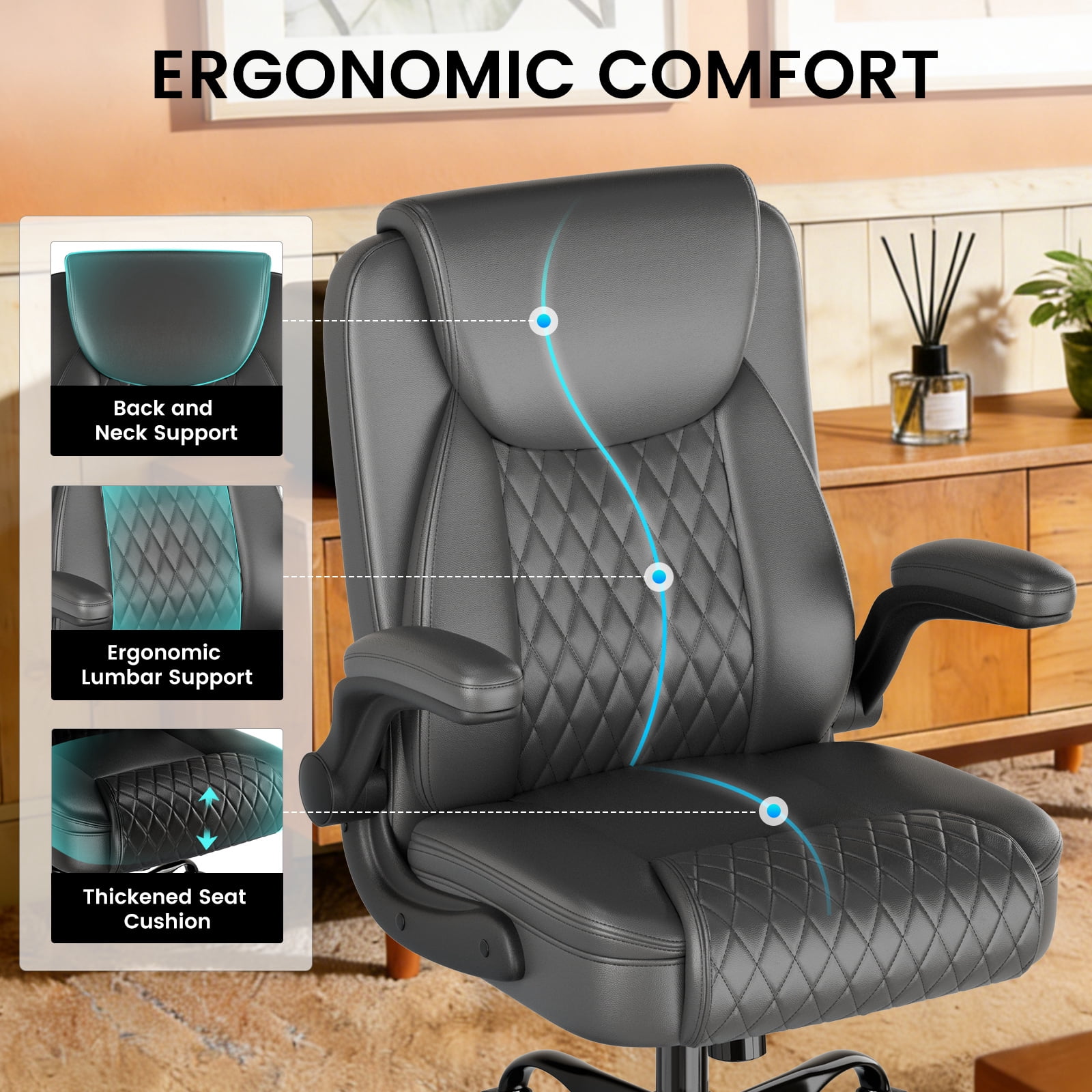 GTRACING Office Chair, 400LBS Big and Tall Home Office Chair Wide Seat Ergonomic Computer Desk Chair with Flip-up Arms, Gray