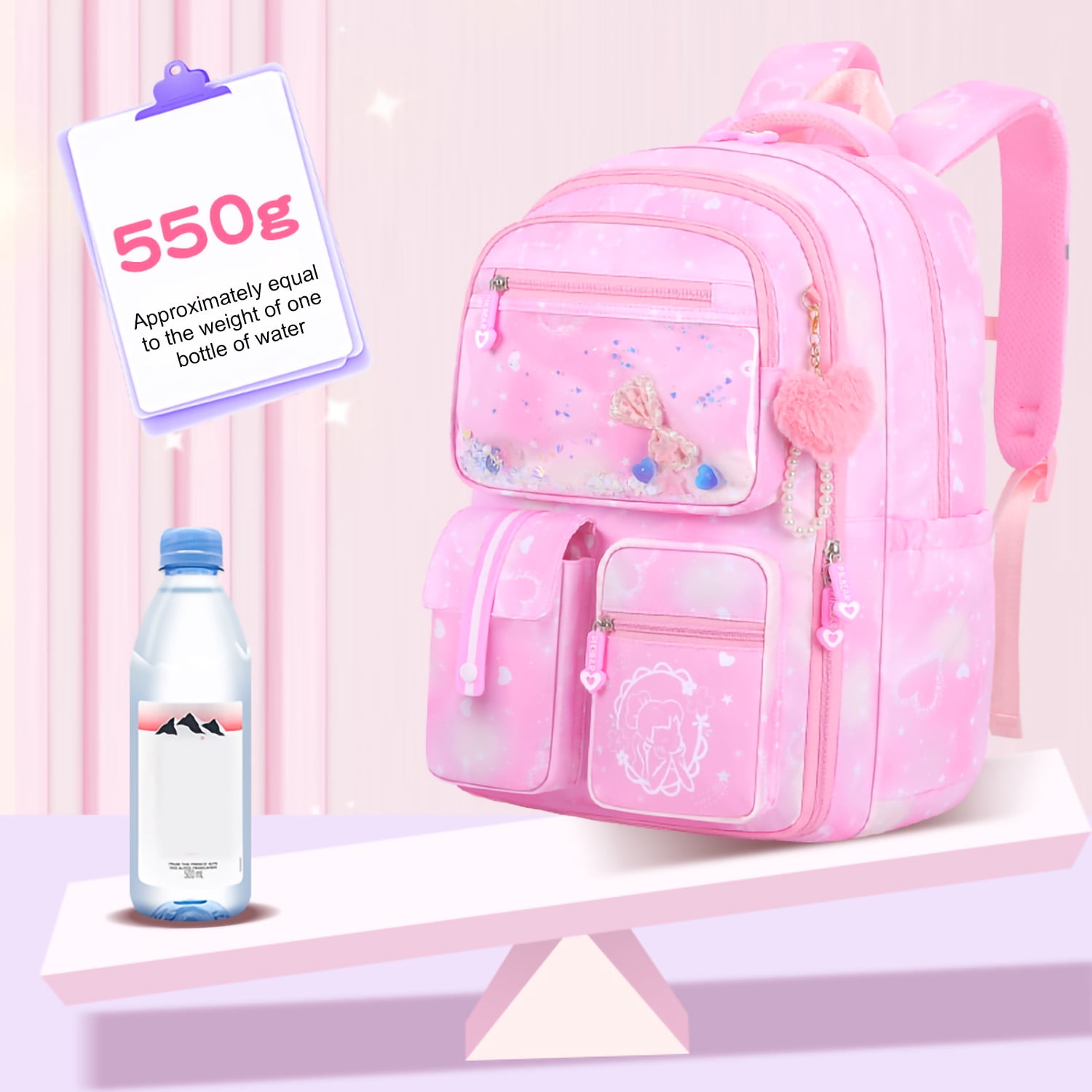 Gmdisc School Backpacks for Girls, Kids Fashion School Bookbag Girls School Bags Gifts-Pink