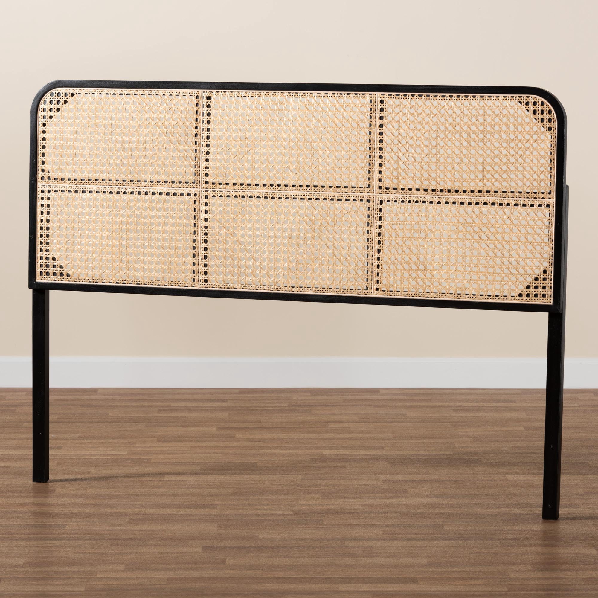 bali & pari Lainer Bayur Wood and Natural Bamboo BOHO Headboard, Queen Size, Black