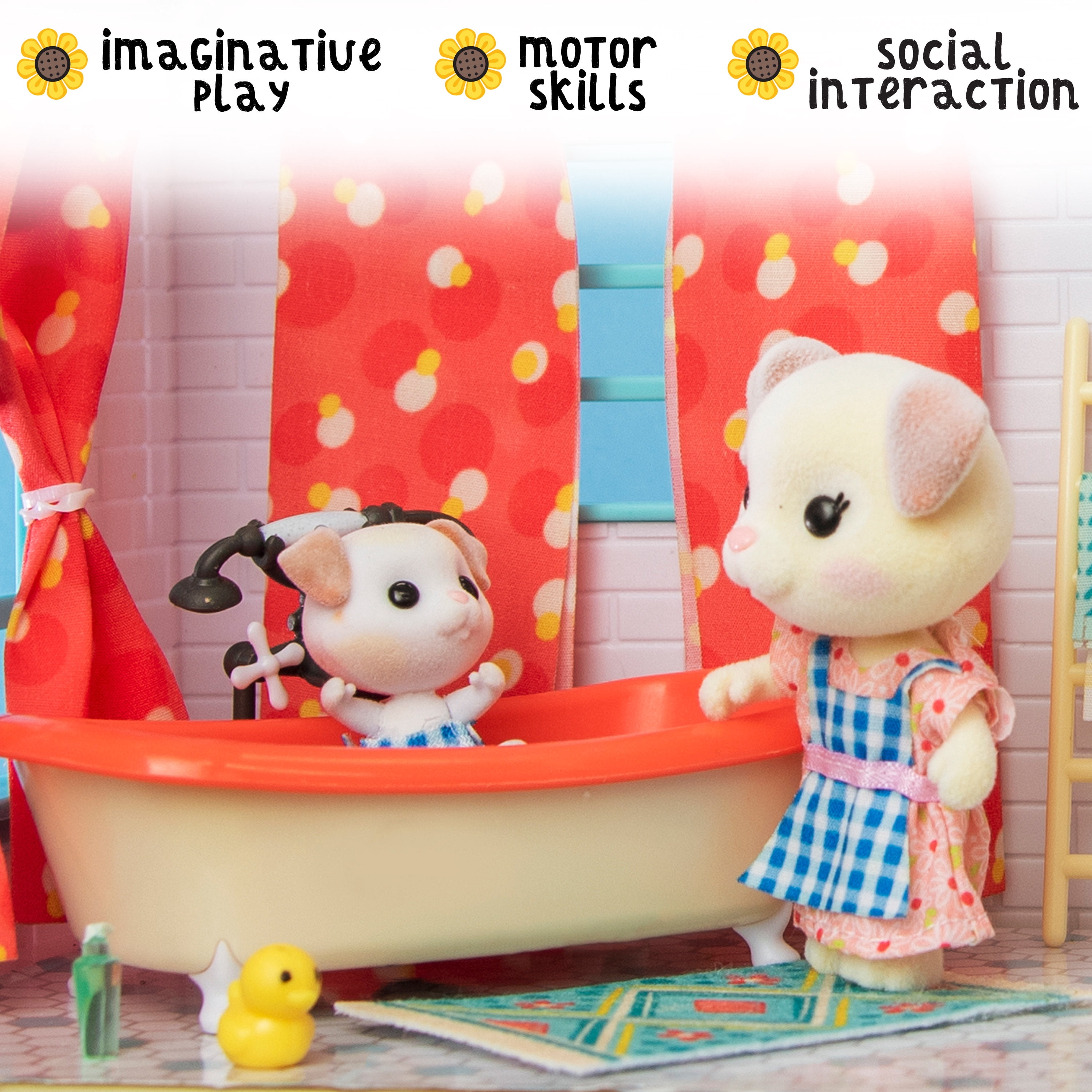 Honey Bee Acres Barksters Dog Family – Includes 4 Miniature Flocked Animal Figures with Removable Outfits – Dollhouse Toy Set for Kids Ages 3+