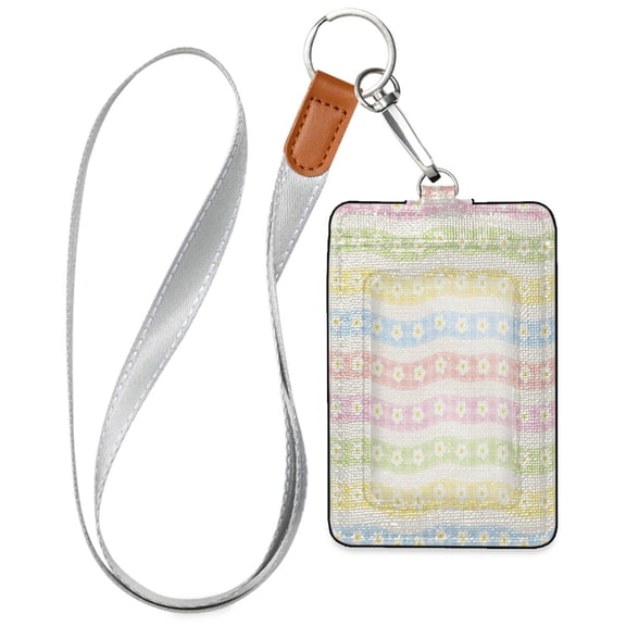 PU Leather Badge Holder Lightweight ID Card Holder with Window Pocket Colorful Small Daisies