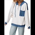 thumbnail image 3 of Sudadera con Capucha para Mujer 2025, Cuello Abotonado, Cordón Ajustable, Sudadera Informal de Larga, Camisetas. y Azul XL, 3 of 9